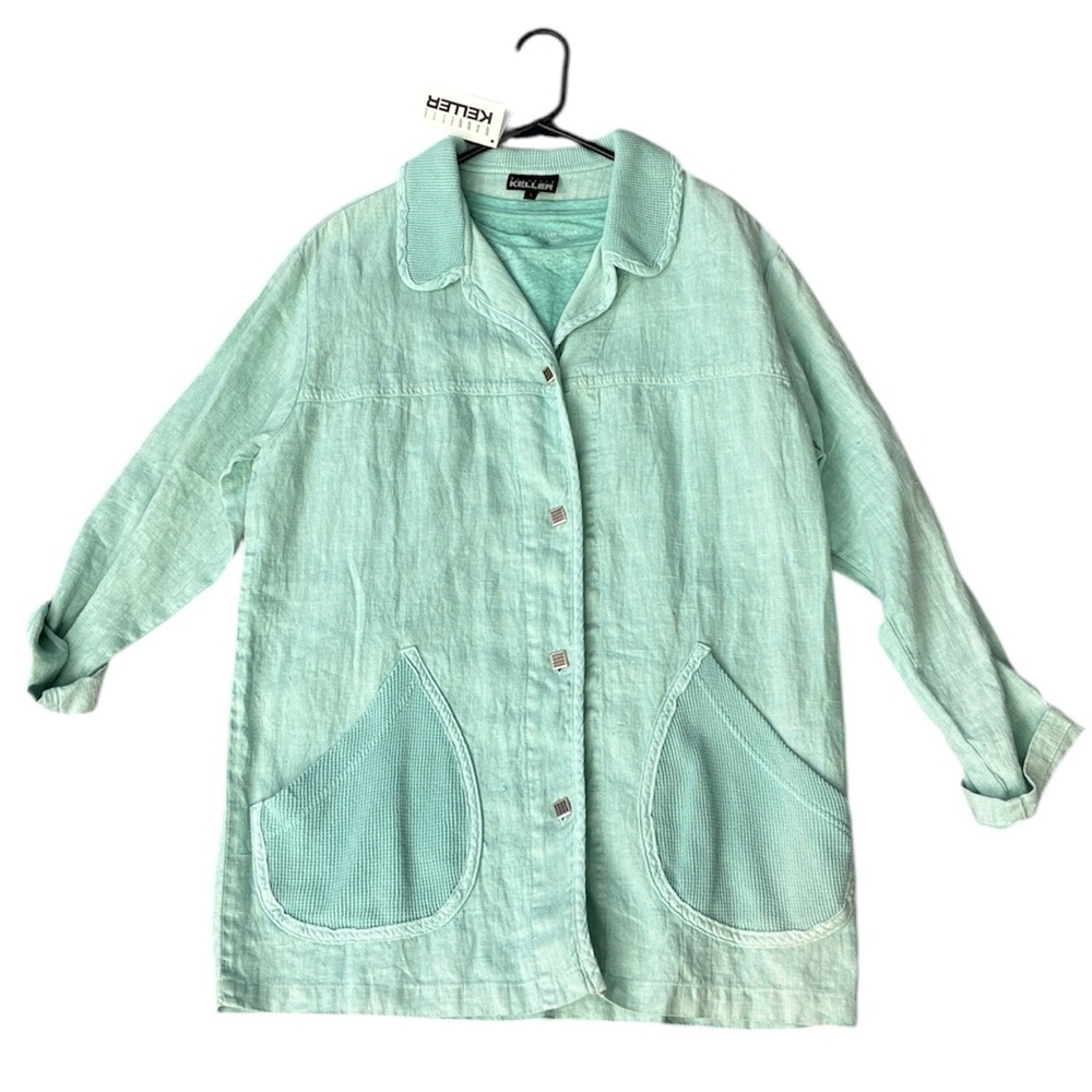 VINTAGE linen blazer jacket Nannette Keller pale green size large NWT